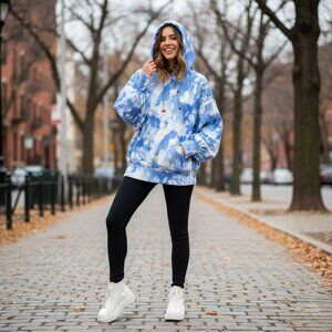 ZERINA AKERS for Bar III Tie-Dye Hoodie Cropped Sweatshirt Balloon Sleeve XS